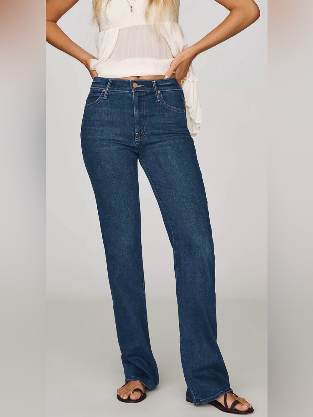 MOTHER Straight Leg Jeans in Dark Blue Wash